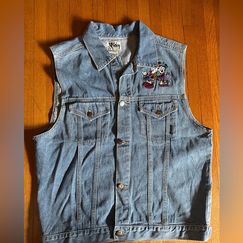 Vtg 90s Jerry Leigh x Walt Disney Co Mickey & Minnie Embroidered Denim Vest, L - Picture 2 of 10